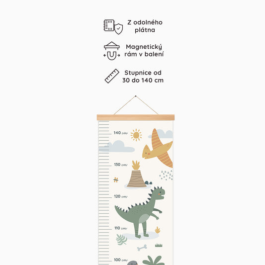 Dětský metr na zeď – Dinosauři